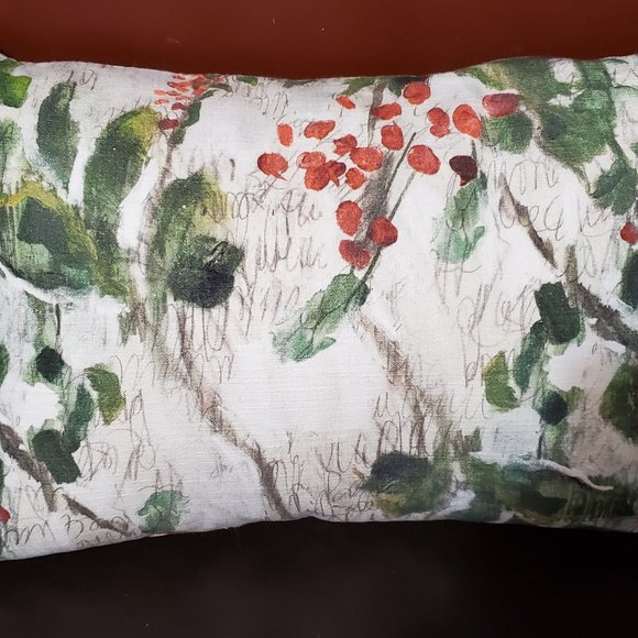 Pottery Barn Painted Holly Branch Pillow NWT 16x26" Christmas +New PB Inserts - Picture 5 of 9